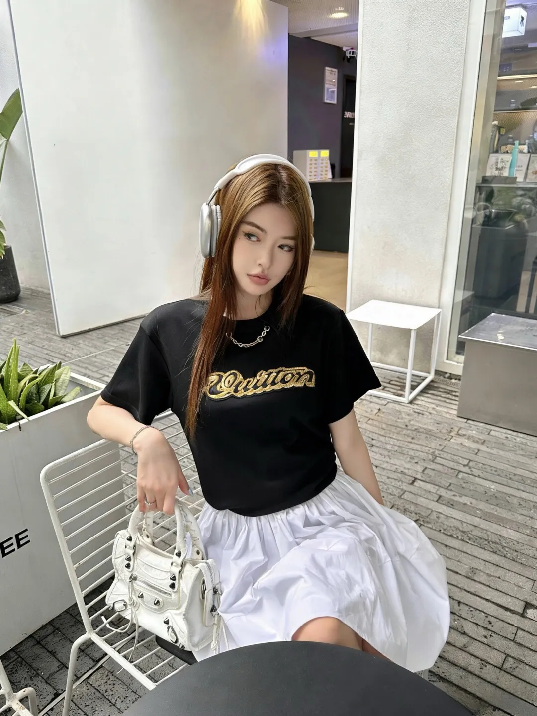 Louis Vuitton/Louis Vuitton Gold sequin letter logo short sleeves